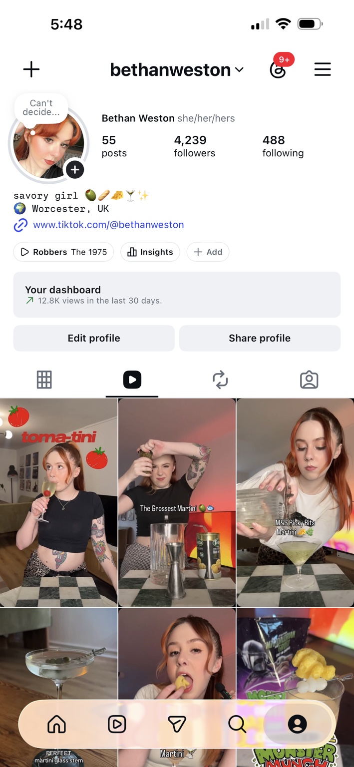 Bethan Weston's Instagram profile and current grid